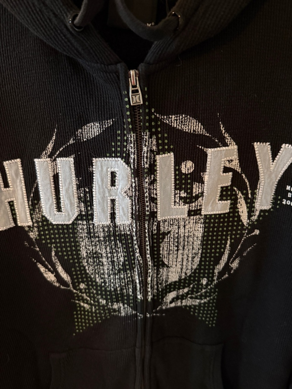 Hurley Black Full Zip Hoodie with Gray Logo Print - Picture 2 of 8